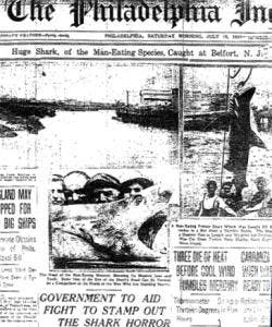 Philadelphia Inquirer front page after capture of a shark